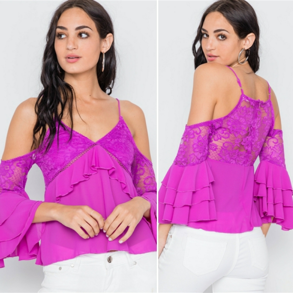 Essue Berry Cold Shoulder Ruffle Detail